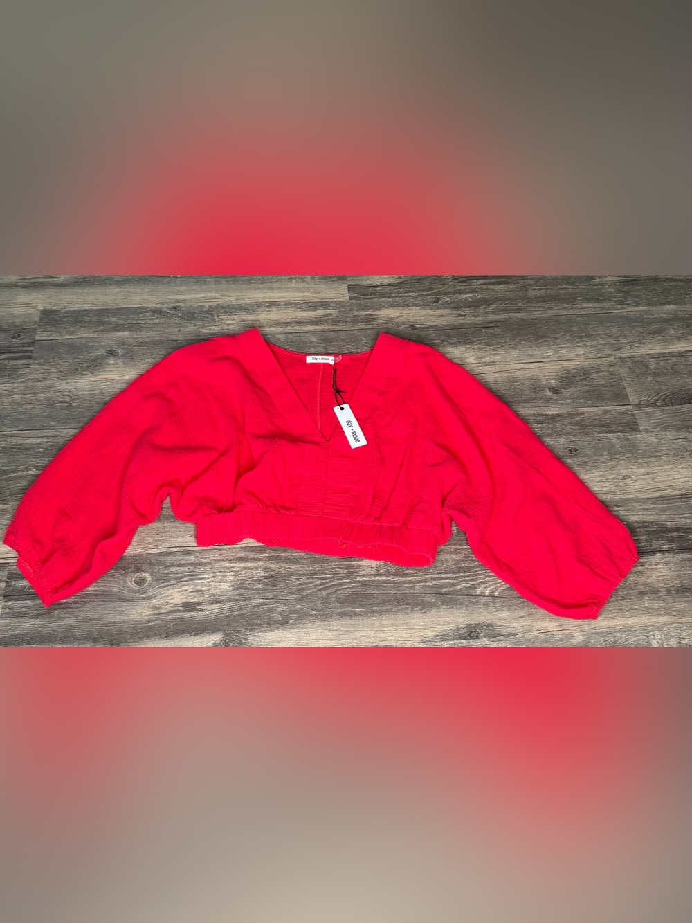Day + Moon Solstice Breeze Crop Top S Red Gauze Balloon Sleeve NWT $49.95
